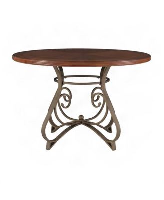 Round MDF and Steel Small Dining Table with Decorative Scroll-Leg Base