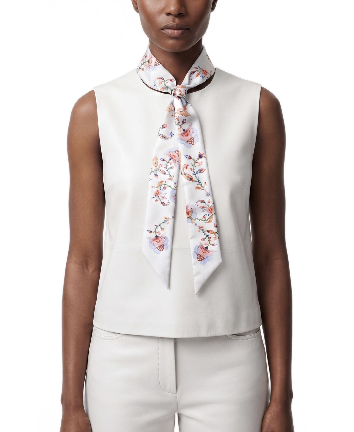 Женский шарф Jessie Zhao New York One Size Silk Skinny Floral-Print Dawn Garden, цвет: Белый — фото 2