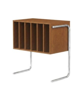 Wooden record player stand with vinyl storage and modern design
