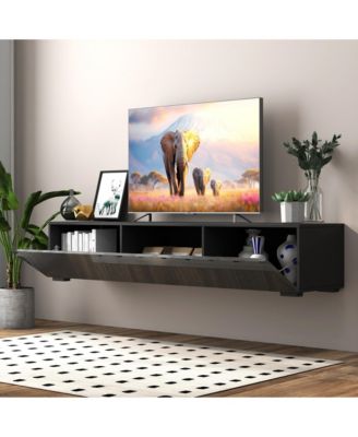 Wall Mount Floating Melamine TV Console Drop Down Hidden Cabinet Media Storage Shelf