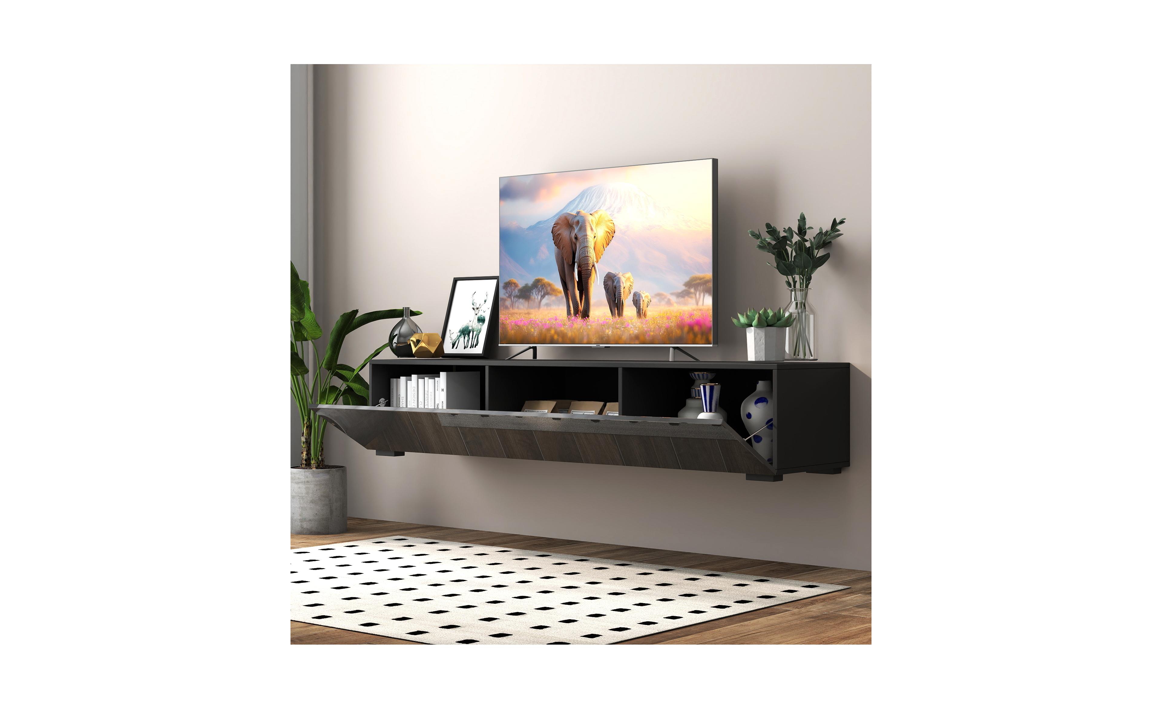 Flynama Wall Mount Floating Melamine Tv Console Drop Down Hidden Cabinet Media Storage Shelf