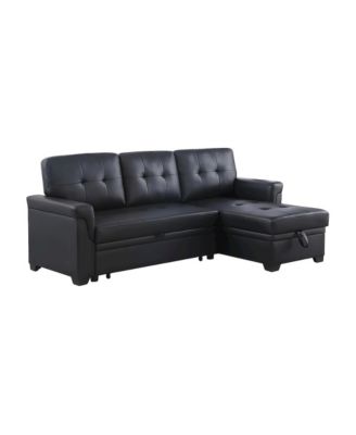 Leather-Upholstered Modern Sectional with Reversible Storage Chaise Sleeper