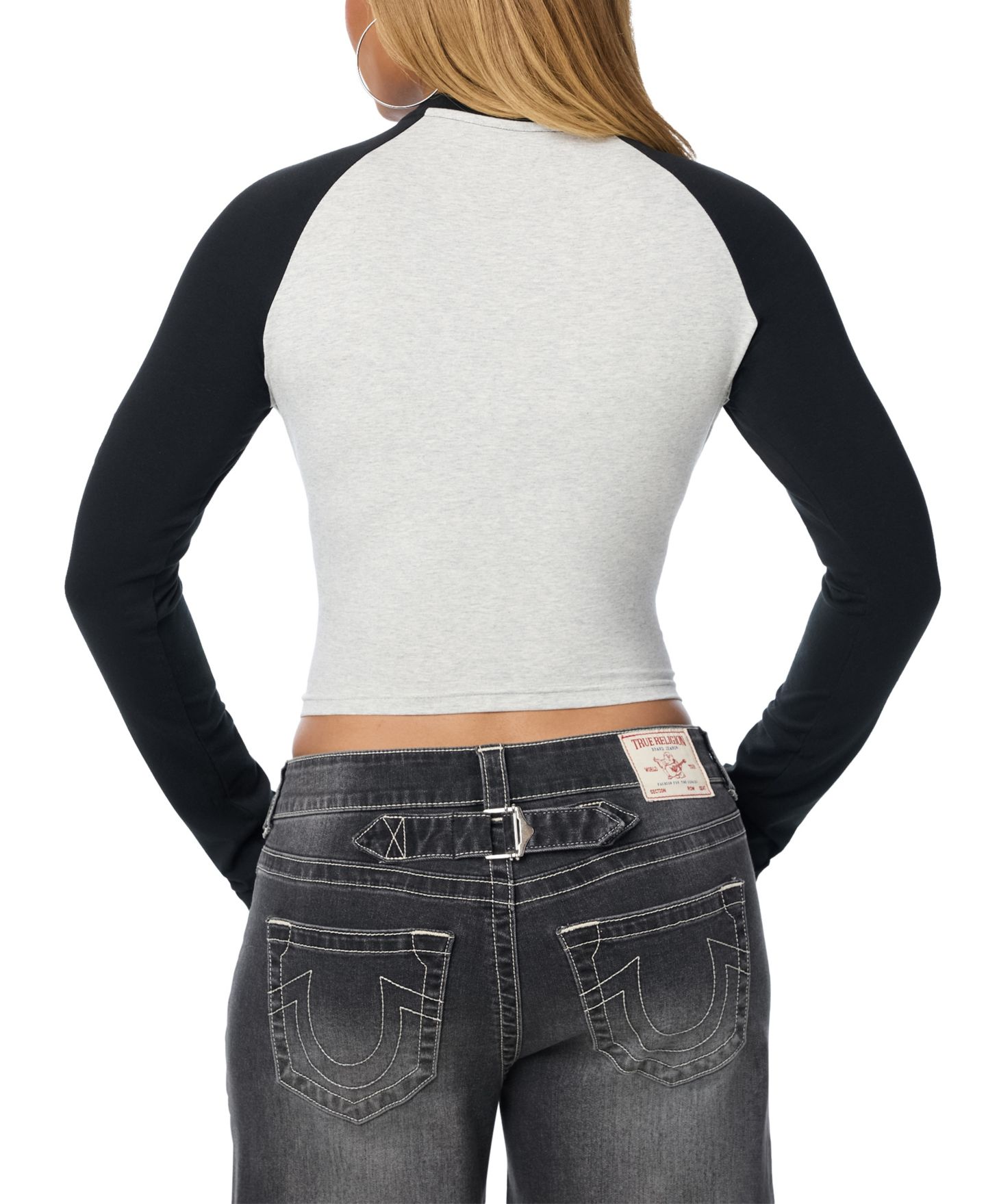 Женская футболка True Religion Cropped Long-Sleeve, цвет: Угольно-чёрный — фото 3