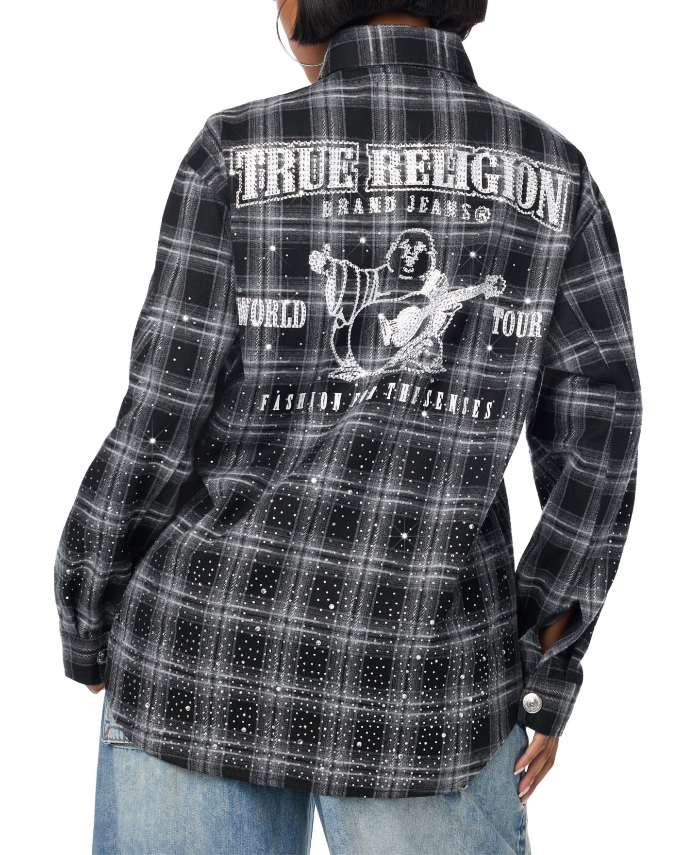 Женская куртка True Religion Plaid Shirt Jacket, цвет: Чёрный / Белый — фото 3