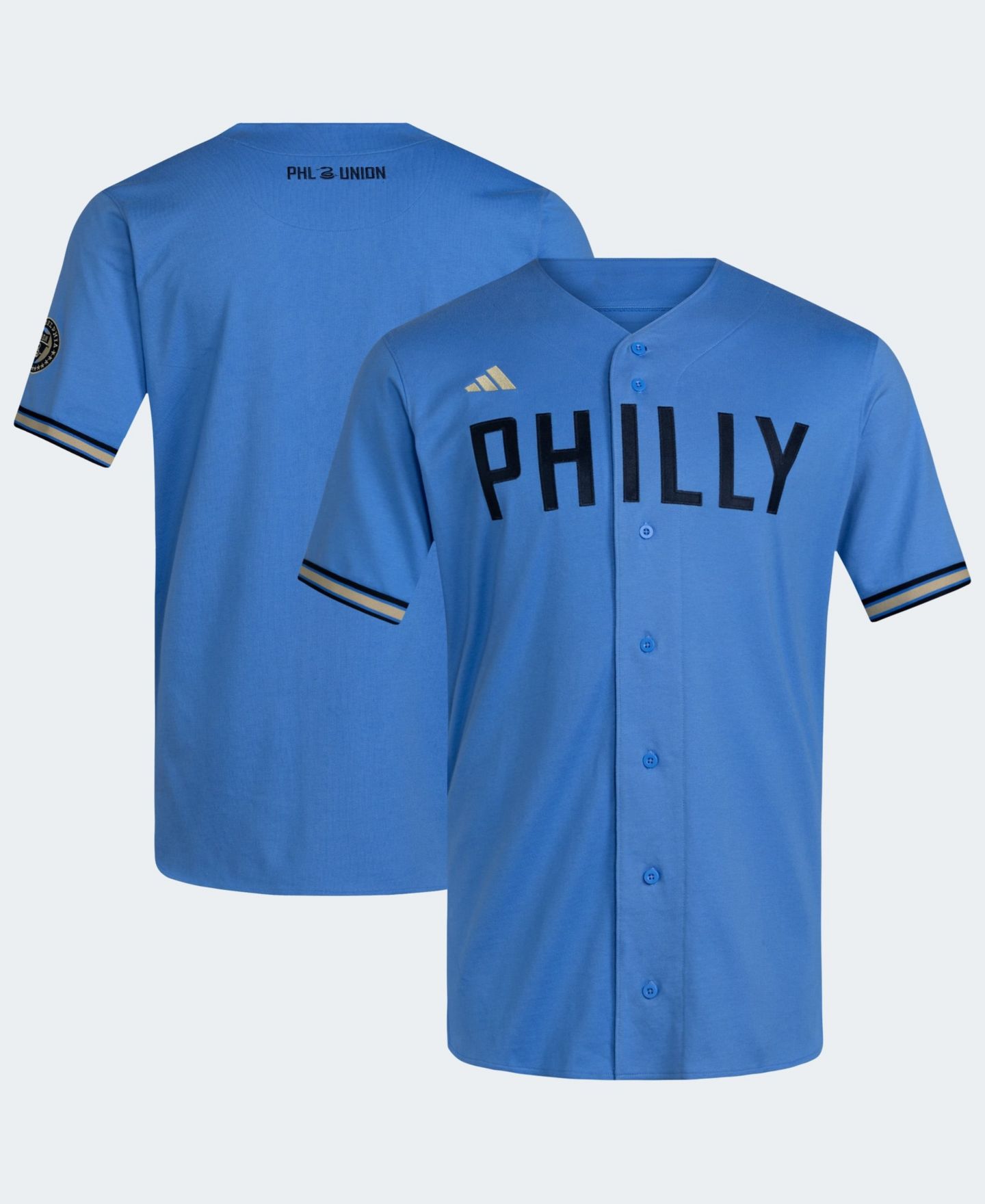 Мужской топ adidas Blue Philadelphia Union MLS x US Sports Baseball Jersey — фото 1