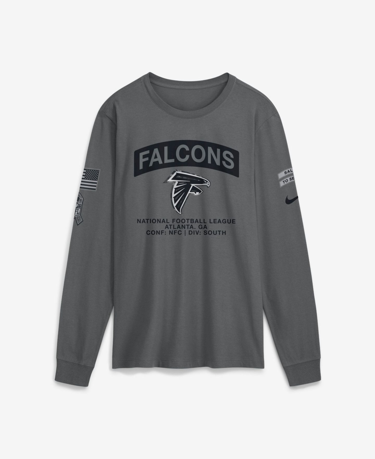 Мужская футболка Nike Gray Atlanta Falcons 2026 Salute to Service Long Sleeve — фото 1