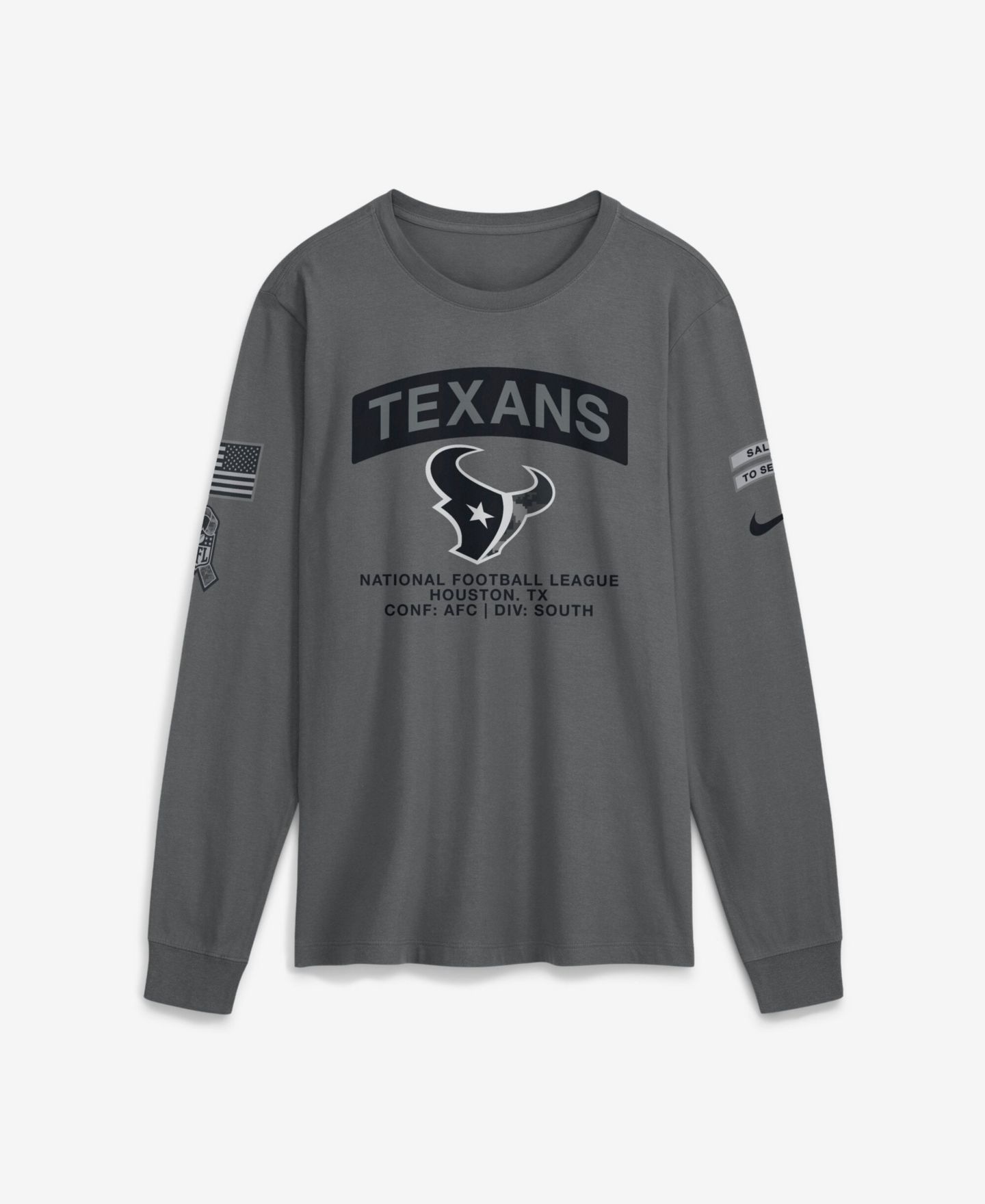 Мужская футболка Nike Gray Houston Texans 2026 Salute to Service Long Sleeve — фото 1