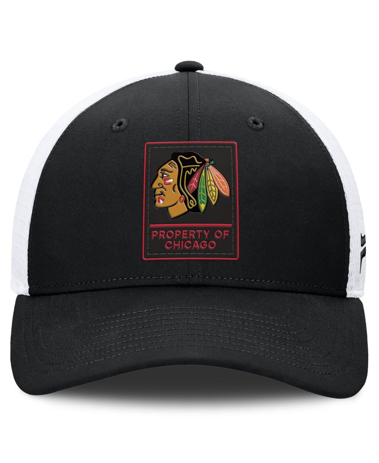 Мужская кепка Fanatics Black/White Chicago Blackhawks Authentic Pro Train Meshback Adjustable Hat — фото 2