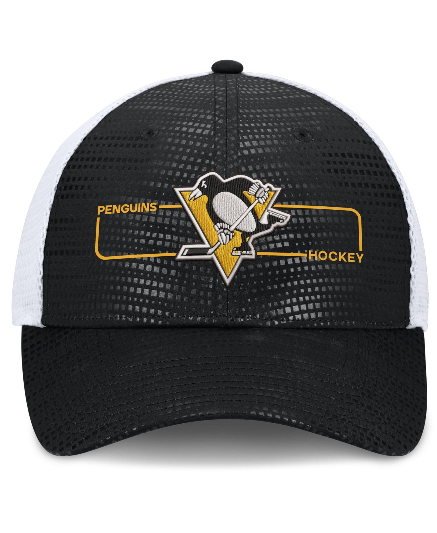 Мужская кепка Fanatics Black Pittsburgh Penguins Authentic Pro Rink Boxed Logo Trucker Hat — фото 2