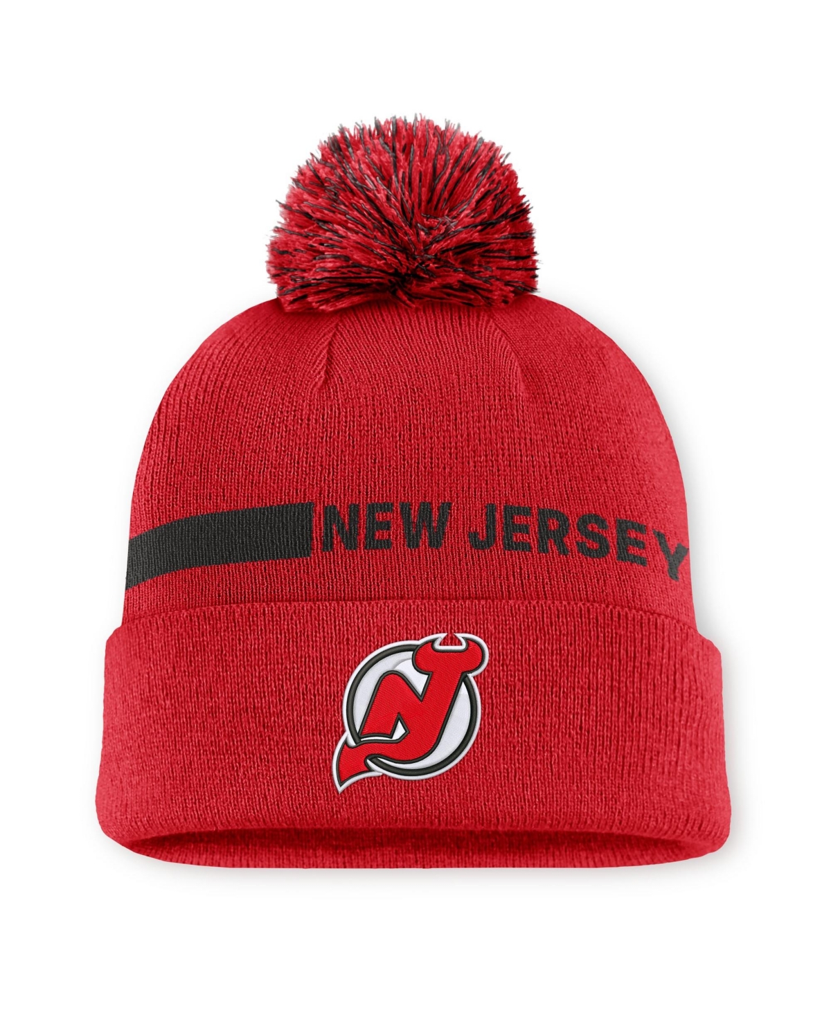 Fanatics Women's Red New Jersey Devils Authentic Pro Rink Cuffed Knit with Pom Hat - Red, Black