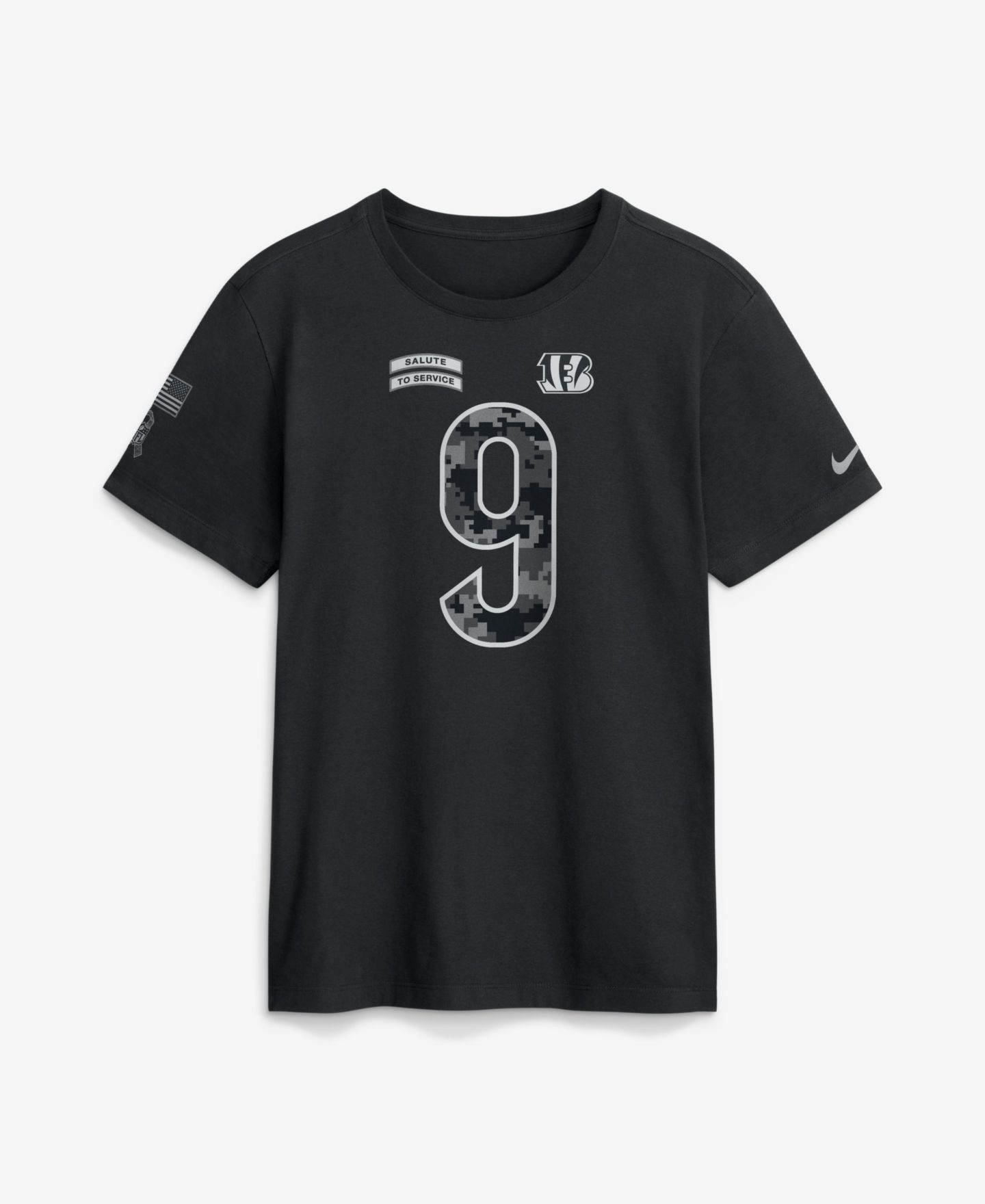 Мужская футболка Nike Joe Burrow Black Cincinnati Bengals 2026 Salute to Service Name & Number — фото 2
