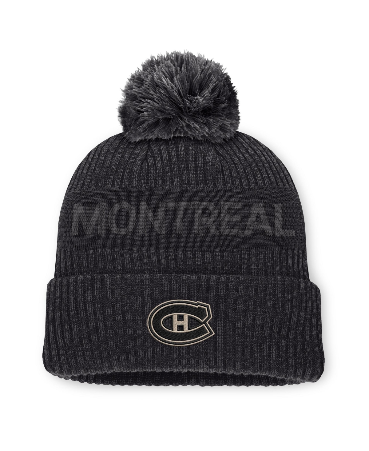 Fanatics Men's Charcoal Montreal Canadiens Road Phantom Cuffed Knit with Pom Hat