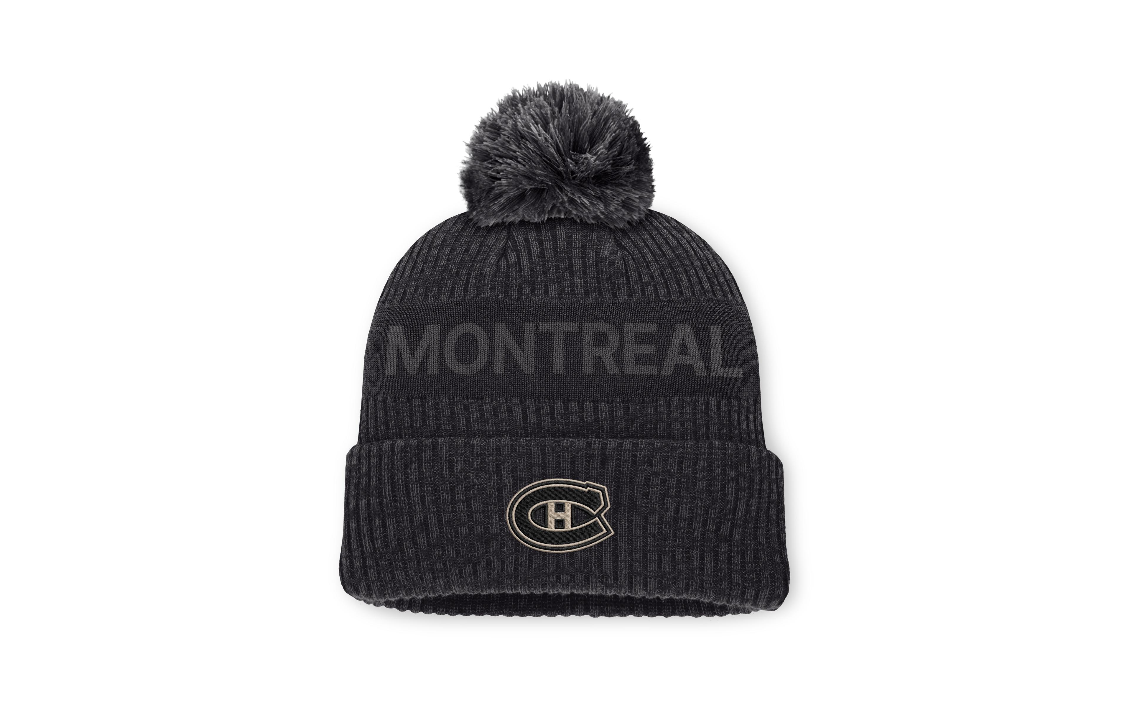 Fanatics Men's Charcoal Montreal Canadiens Road Phantom Cuffed Knit with Pom Hat