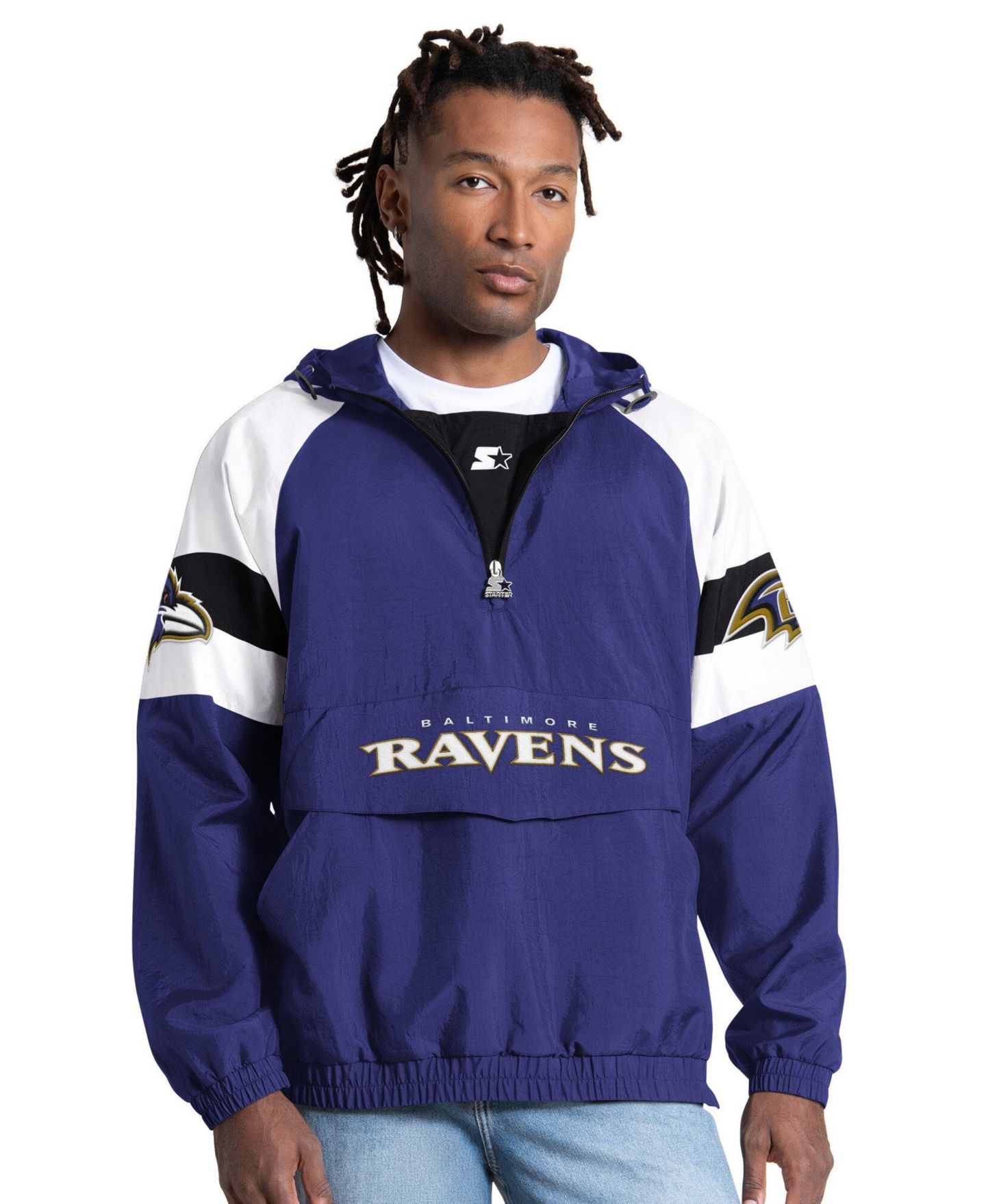 Мужская куртка Starter Purple Baltimore Ravens Street Cut Half-Zip — фото 1