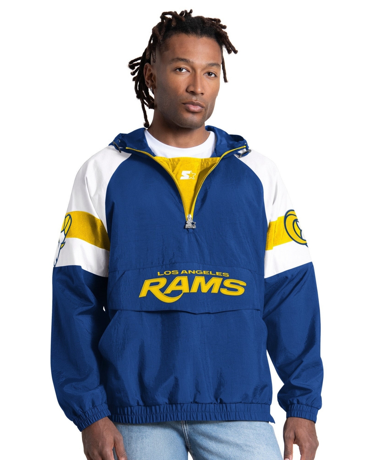 Starter Men's Royal Los Angeles Rams Street Cut Half-Zip Jacket - Royal, Gold