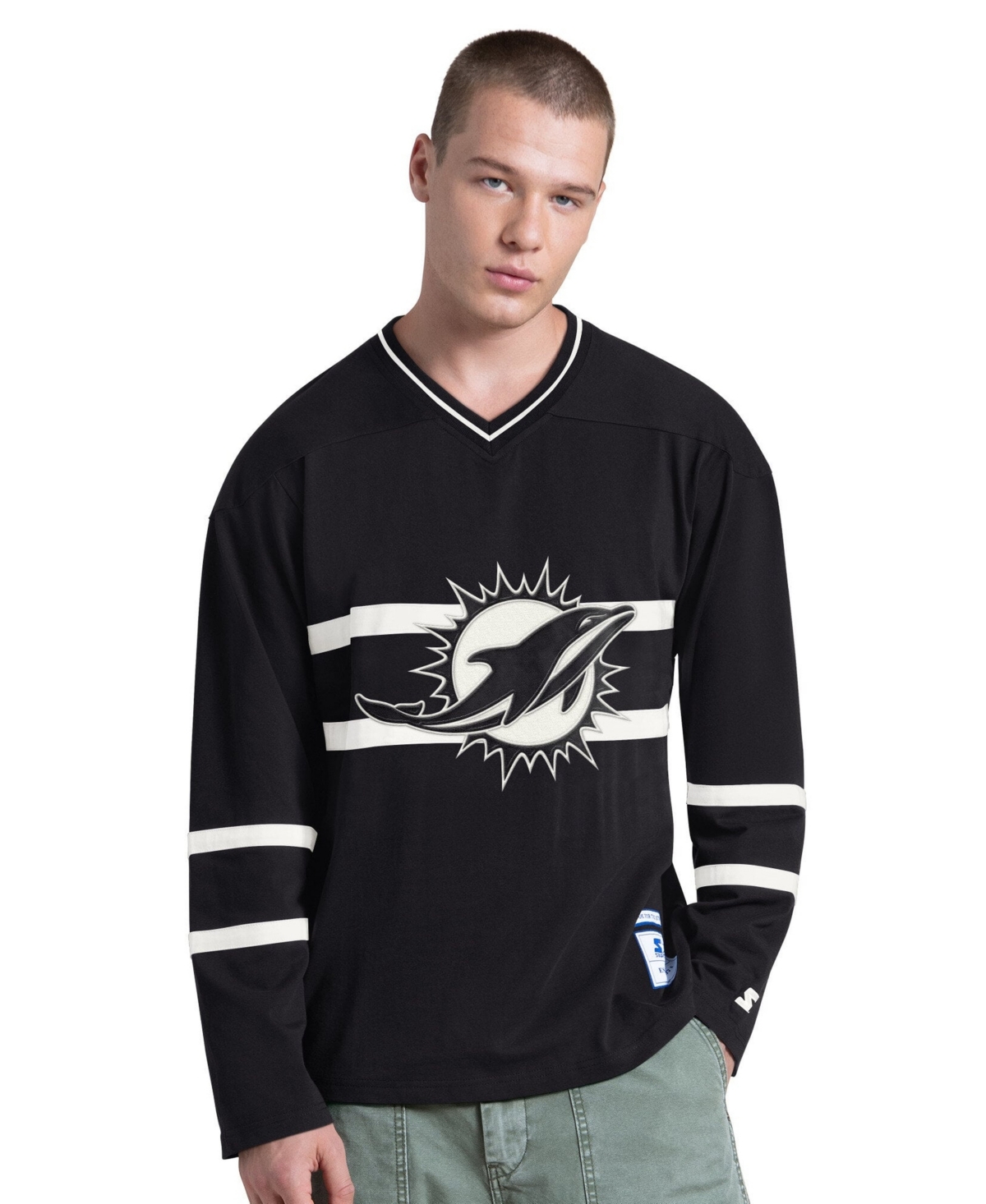 Starter Men's Black/White Miami Dolphins Lineup Long Sleeve T-Shirt - Black, White