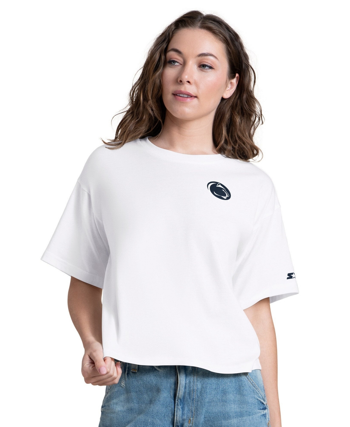 Starter Women's White Penn State Nittany Lions Advantage Cropped T-Shirt - White, Navy