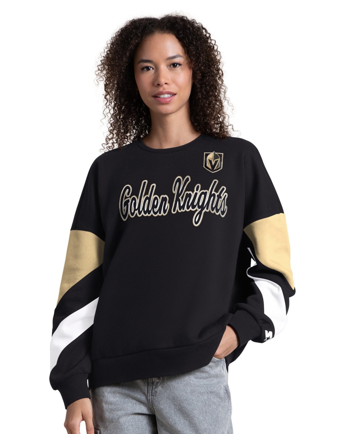 Starter Women's Black Vegas Golden Knights Grand Slam Sleeve Color Block Sweatshirt