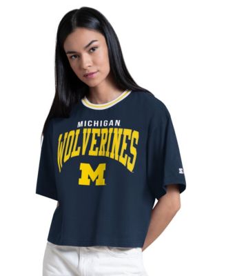 Women's Navy Michigan Wolverines Ace Cropped T-Shirt