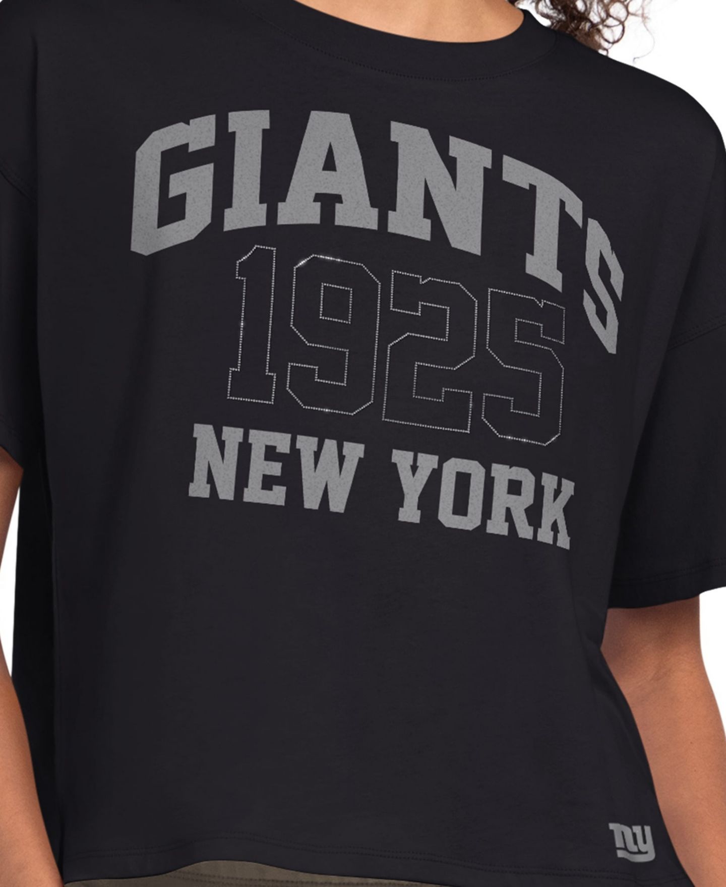 Женская футболка Starter Black New York Giants Rhinestone Boxy Cropped — фото 3