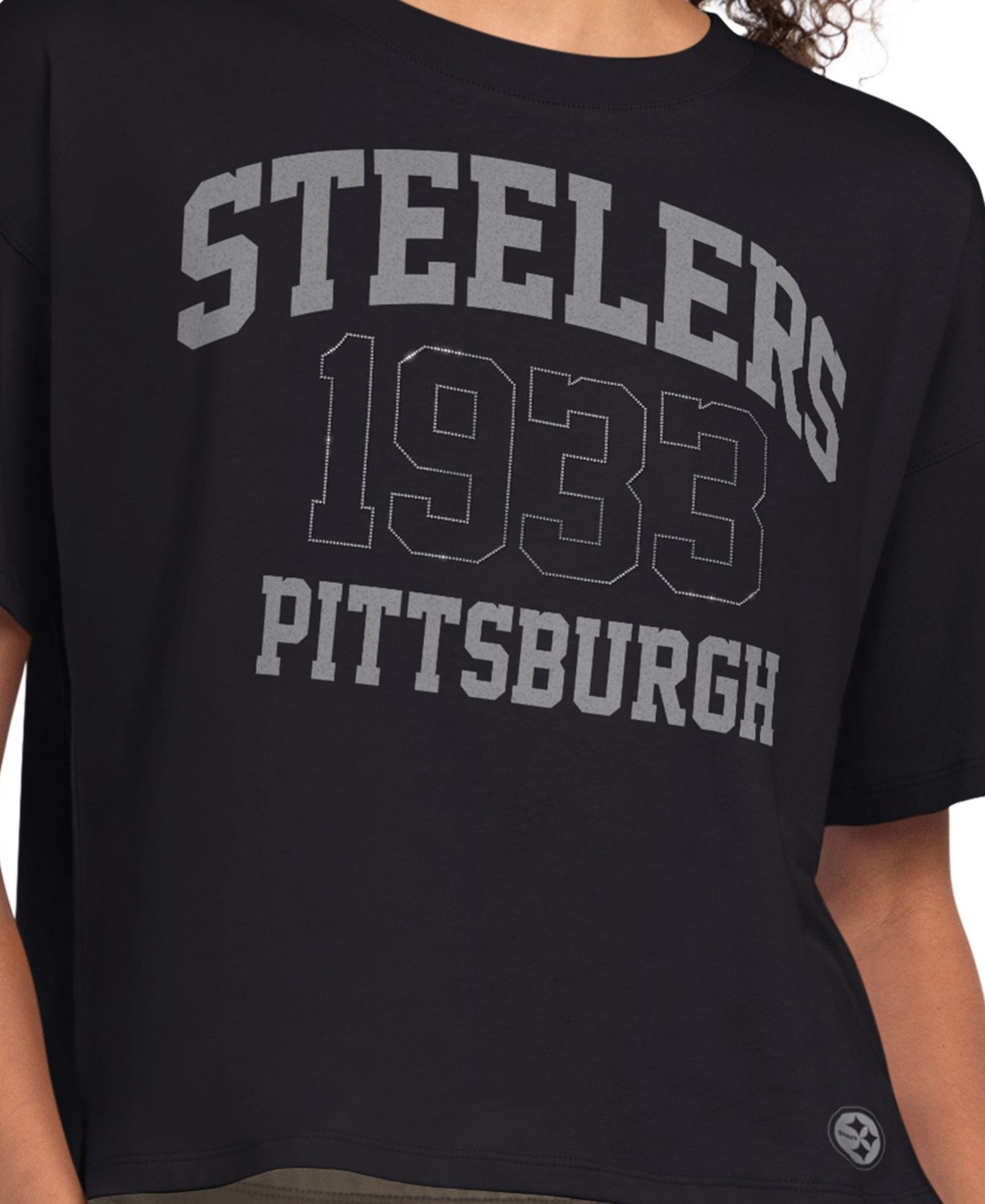 Женская футболка Starter Black Pittsburgh Steelers Rhinestone Boxy Cropped — фото 3