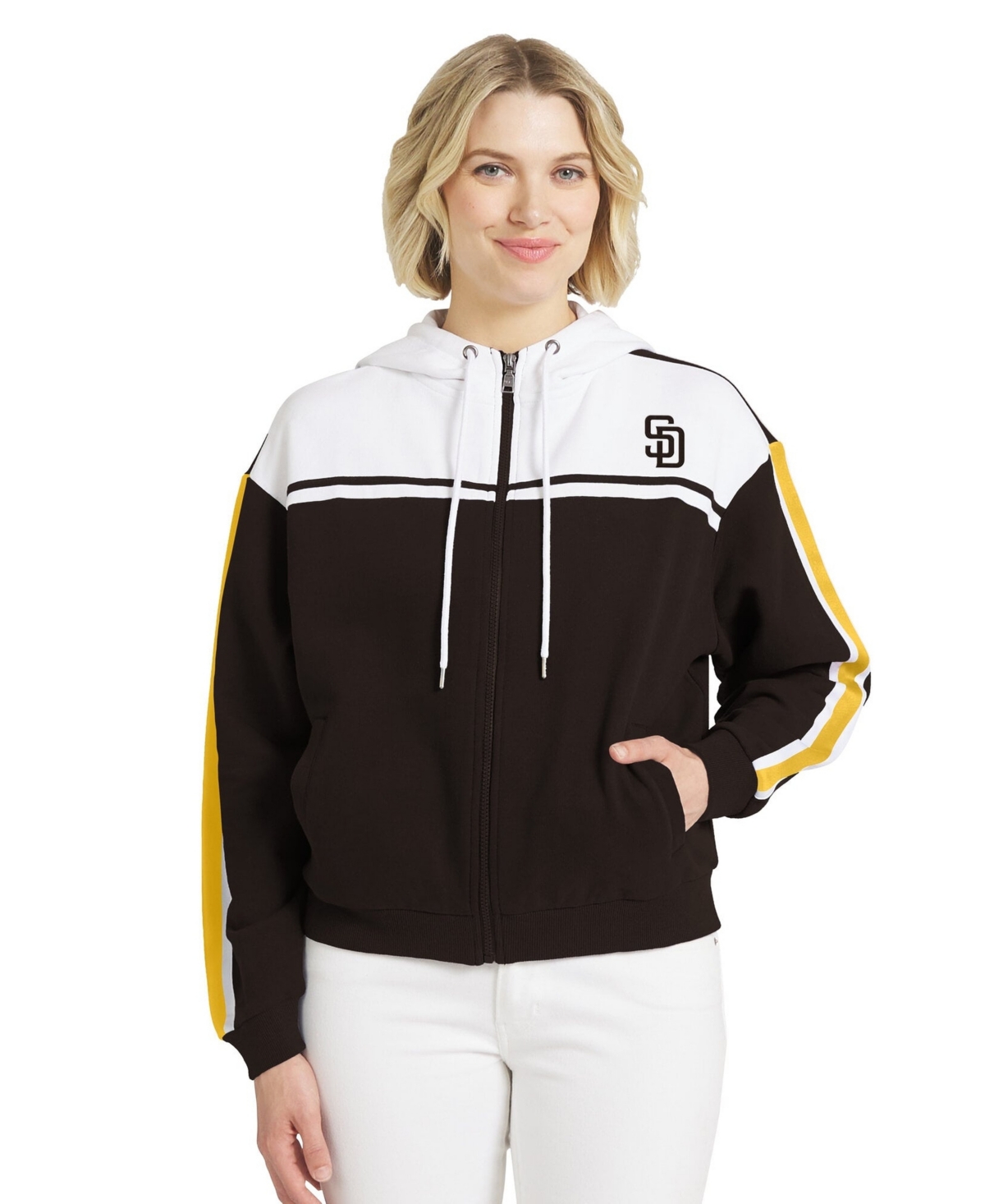 Wear by Erin Andrews Women's Brown/White San Diego Padres Color Blocked Full-Zip Hoodie