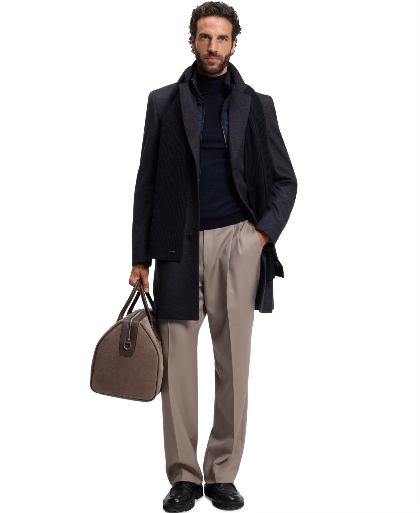 Мужское пальто Hugo Boss BOSS by Wool-Cashmere Slim-Fit, цвет: Тёмный синий — фото 4