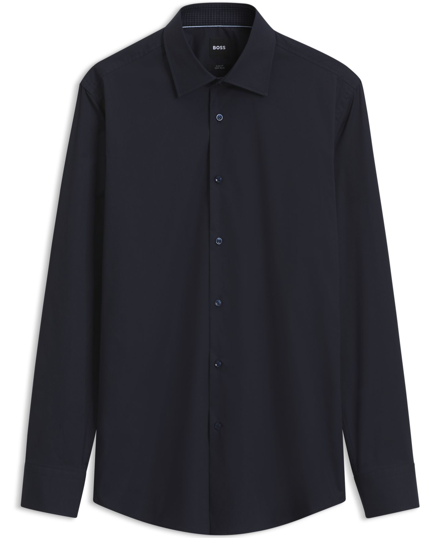 Мужская рубашка Hugo Boss BOSS by Easy-Iron Stretch Cotton Slim-Fit Dress Shirt, цвет: Тёмный синий — фото 2