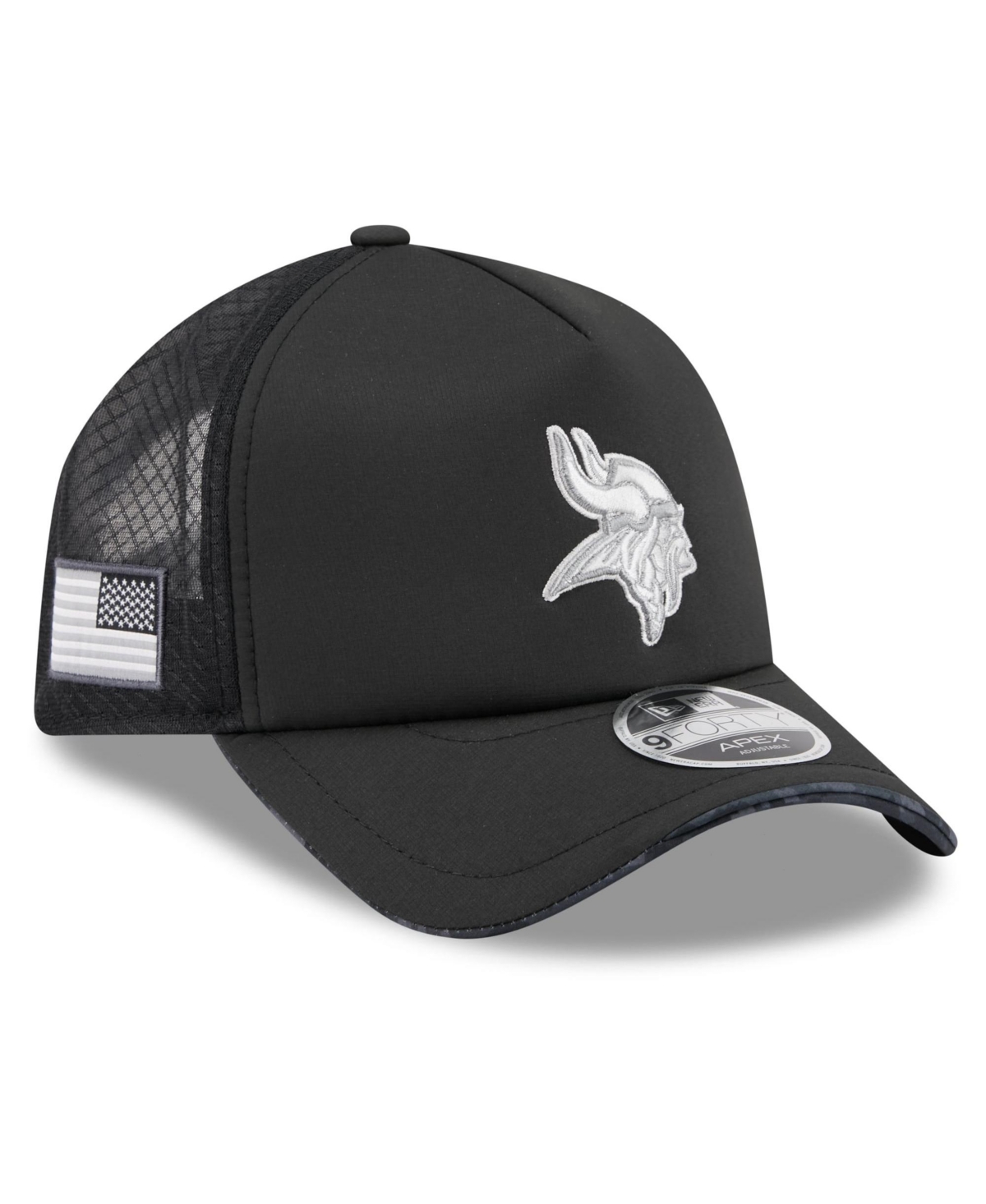 New Era Men's Black Minnesota Vikings 2026 Salute To Service Apex 9FORTY Adjustable Trucker Hat - Black