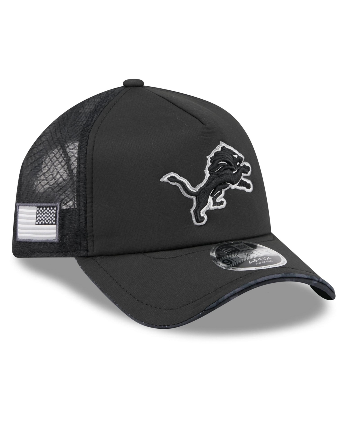 New Era Men's Black Detroit Lions 2026 Salute To Service Apex 9FORTY Adjustable Trucker Hat - Black