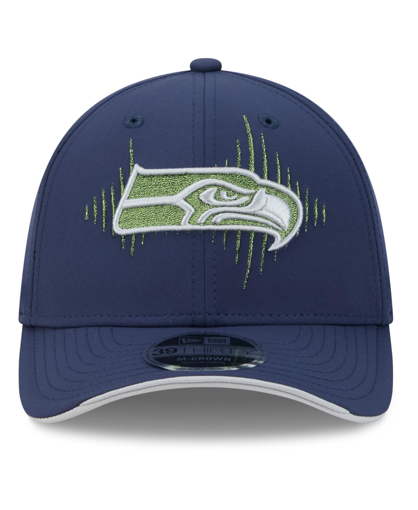 Мужской головной убор New Era College Navy Seattle Seahawks Rivalries Collection 39THIRTY M-Crown Stretch Hat — фото 2