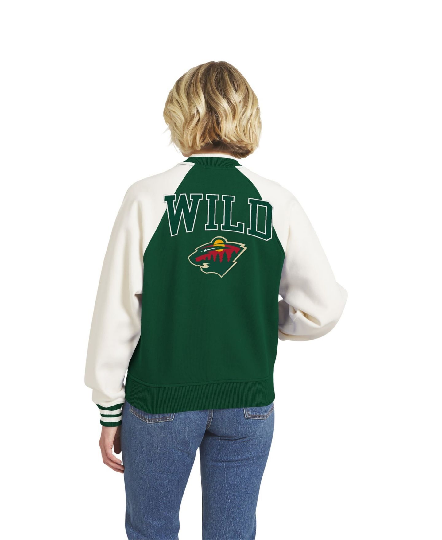 Женская куртка WEAR by Erin Andrews Green/White Minnesota Wild Fleece Varsity Full-Zip — фото 2
