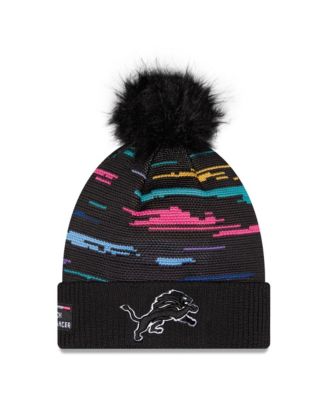 Women's Black Detroit Lions 2026 NFL Crucial Catch Cuffed Knit with Pom Hat