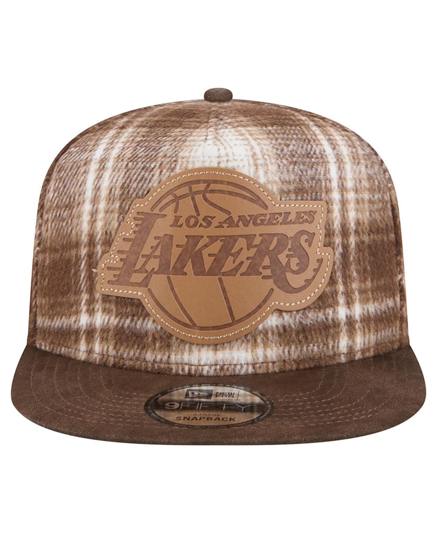 Мужская кепка New Era Brown Los Angeles Lakers Plaid 9FIFTY A-Frame Adjustable Hat — фото 2