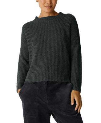 Women's Cotton-Blend Fluff Funnel Neck Bracelet Sleeve Pullover Sweater