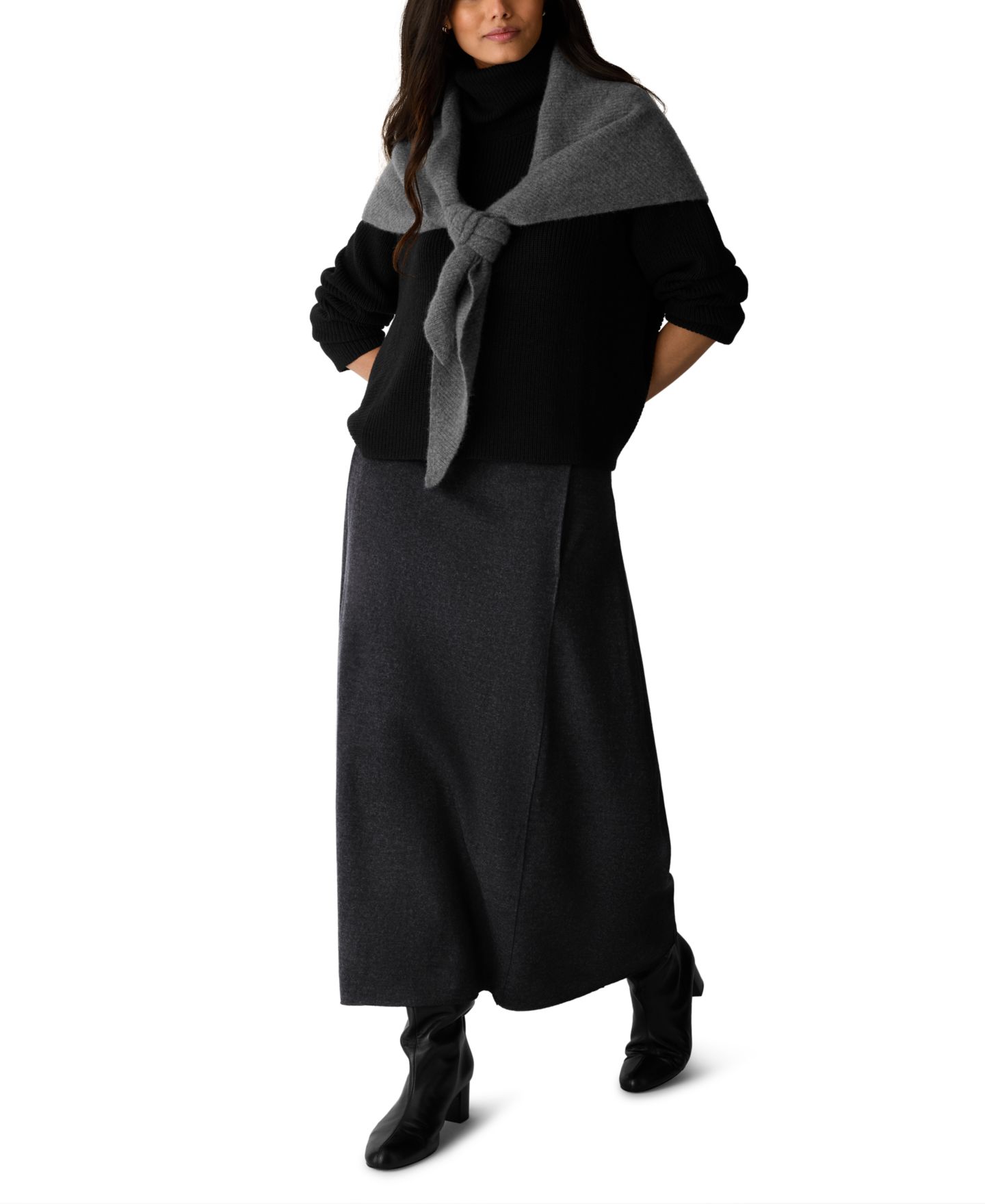 Женская юбка Eileen Fisher Mélange Felted Wool Jersey High-Waisted Maxi Pull-On, цвет: Угольный — фото 2