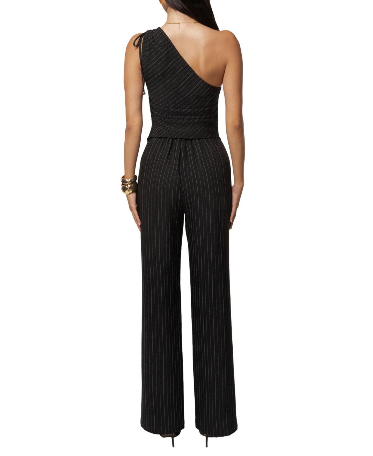 Женский топ JLUXLABEL Ocean Line Pinstripe Asymmetric-Hem One-Shoulder, цвет: Чёрный — фото 7