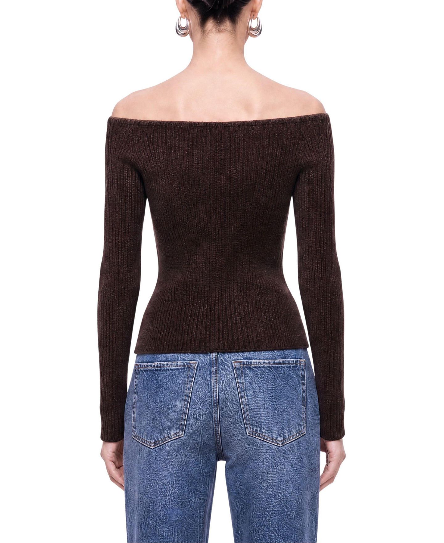 Женский кардиган NOCTURNE Off-Shoulder Ribbed Knit Long-Sleeve, цвет: Коричневый — фото 4