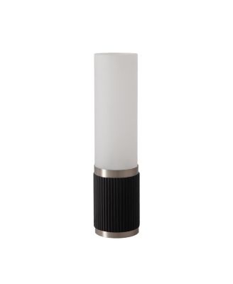 Tambo Cylindro 18" Petite Accent Table Lamp - Dark Walnut, Weathered Brass, Frosted Acrylic, Dimmer Switch
