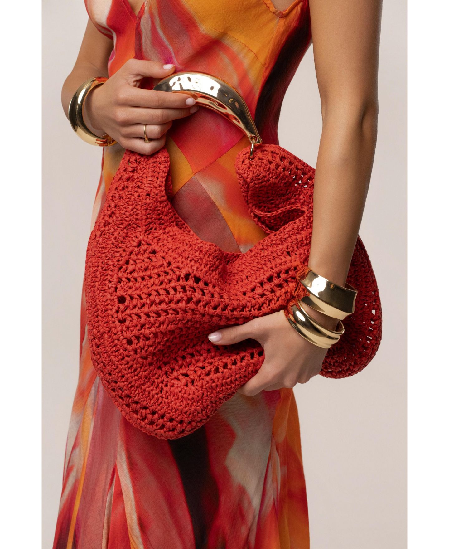 Женская сумка JLUXLABEL Seaside Crescent-Shaped Woven Tote, цвет: Красный — фото 11