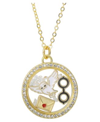 Envelope and Hedwig Owl Shaker Pendant Necklace with Crystals - 18"+1"