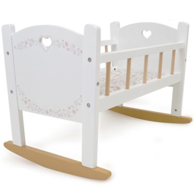 Little Flora Wooden Rocking Doll Cradle with Pillow and Blanket, 13.8", Ages 3+