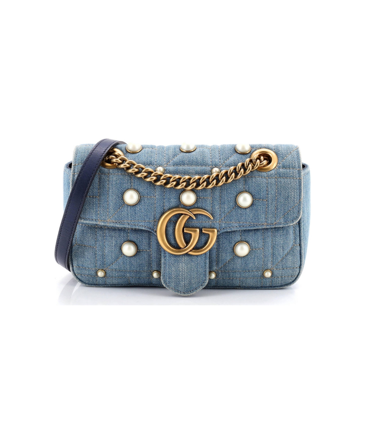 Pre-Owned Gucci Small Gg Marmont Flap Bag Matelasse Denim