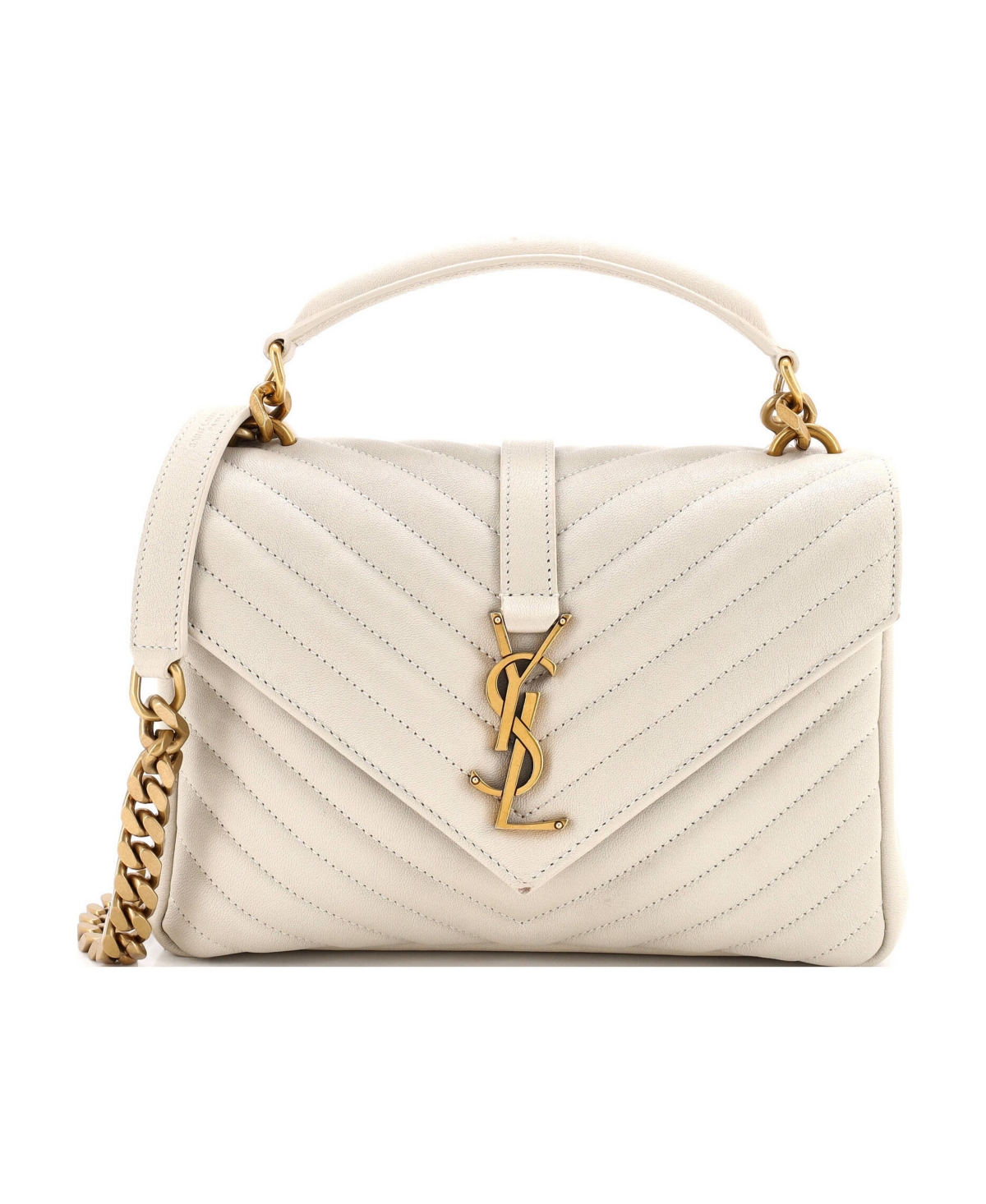 Pre-Owned Saint Laurent Medium Classic Monogram College Bag Matelasse Chevron Leather - Natural