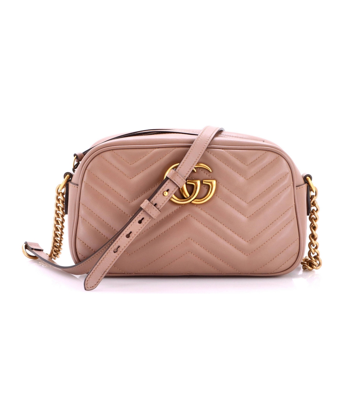 Pre-Owned Gucci Small Gg Marmont Shoulder Bag Matelasse Leather - Natural