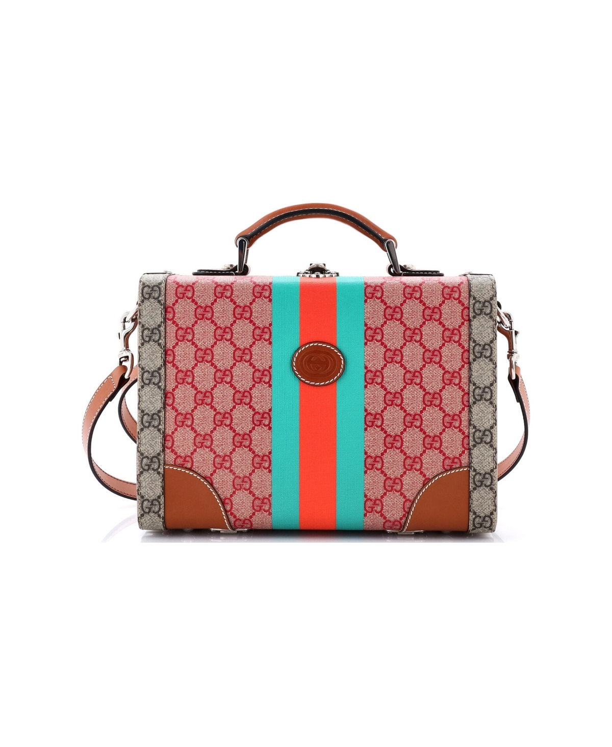 Pre-Owned Gucci Savoy Top Handle Beauty Case Gg Coated Canvas with Leather