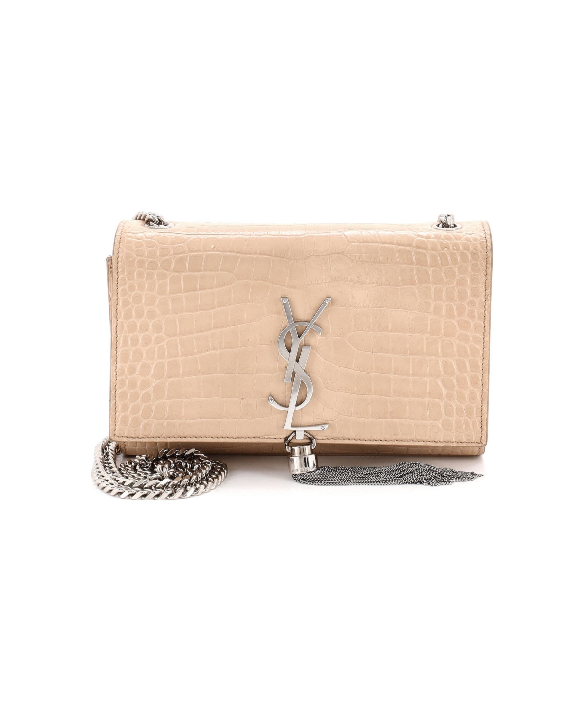 Pre-Owned Saint Laurent Small Classic Monogram Tassel Crossbody Bag Embossed Leather - Natural