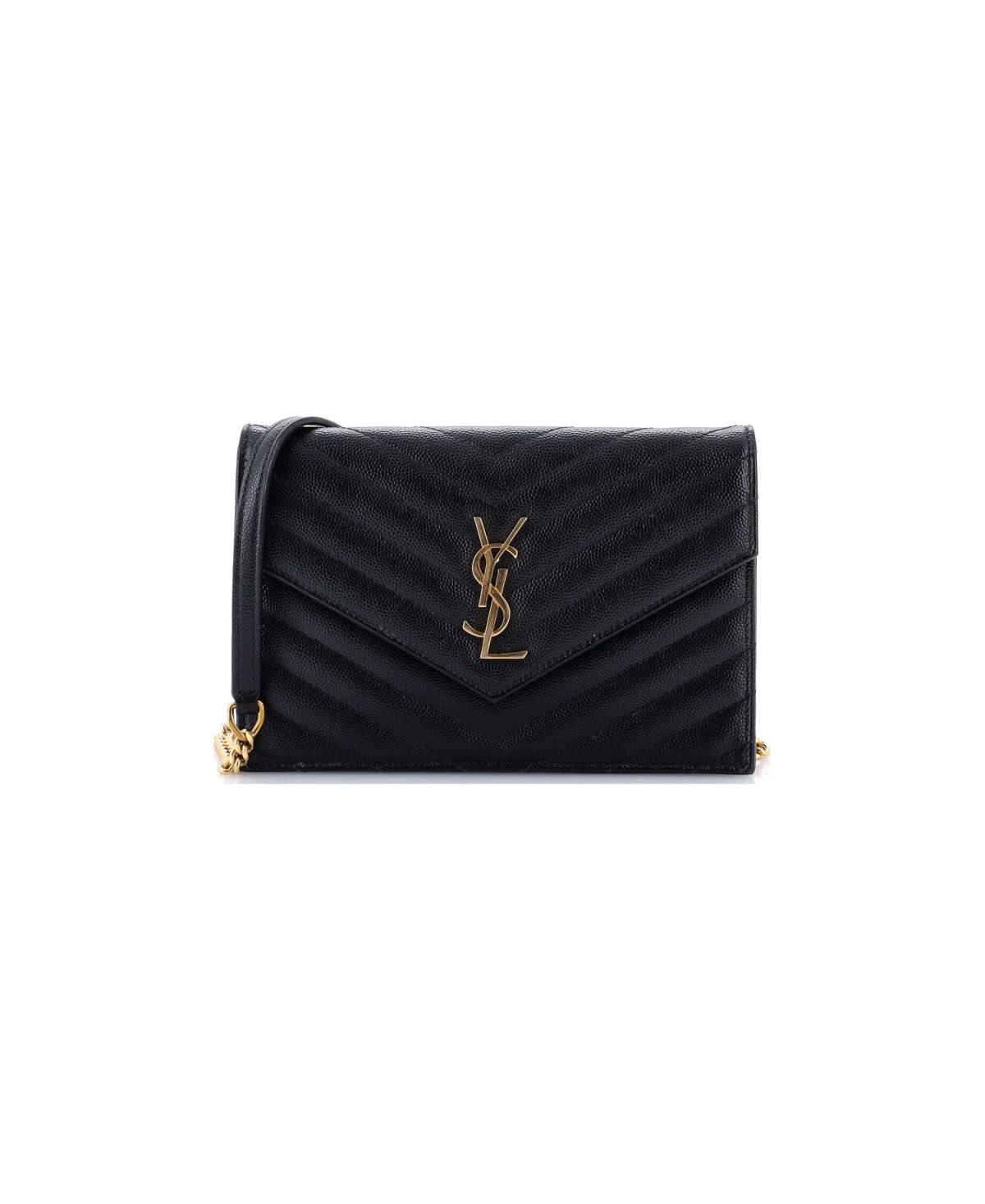 Pre-Owned Saint Laurent Small Classic Monogram Wallet on Chain Matelasse Chevron Leather - Black