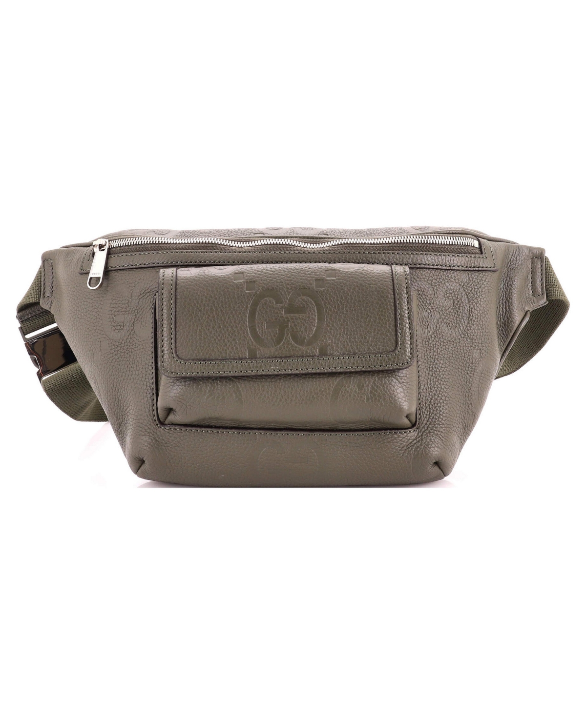 Pre-Owned Gucci Front Pocket Belt Bag Jumbo Gg Embossed Leather - Green