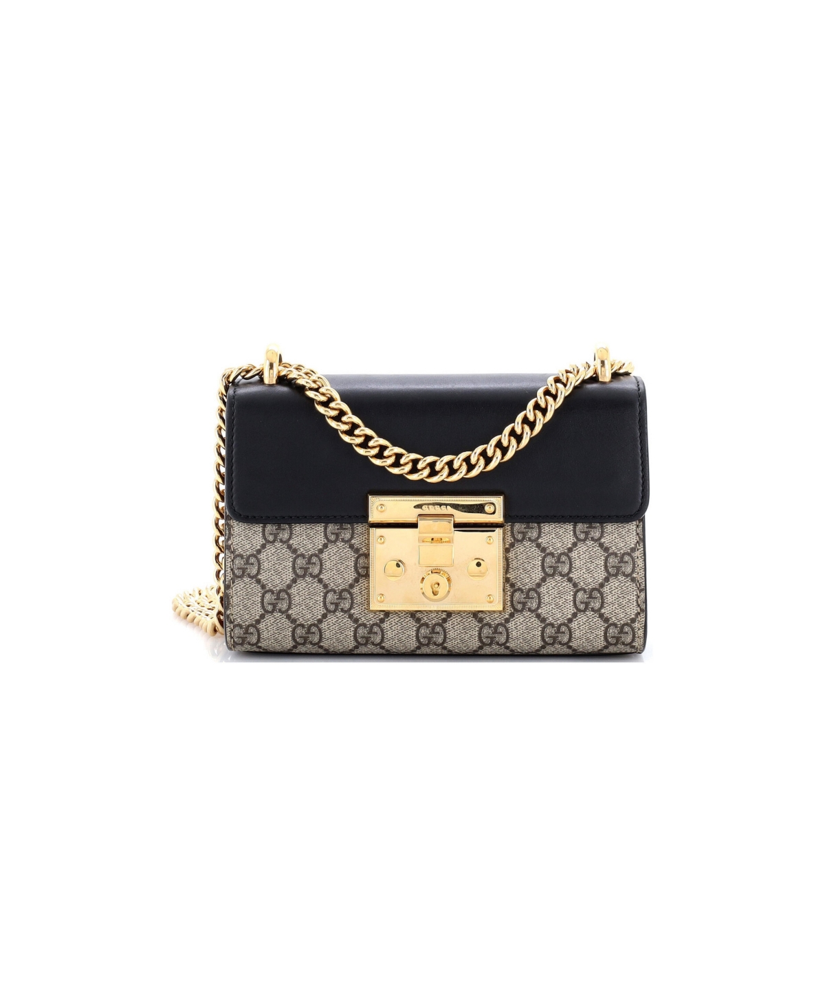 Pre-Owned Gucci Small Padlock Shoulder Bag Gg Coated Canvas and Leather - Black